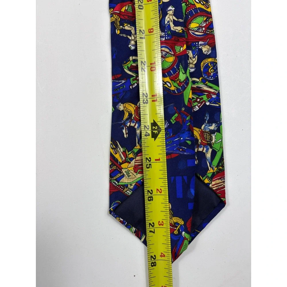 Pagliano Milan New‎ York Silk Tie Vintage Tin Toy Novelty Navy Motorcycle Car
